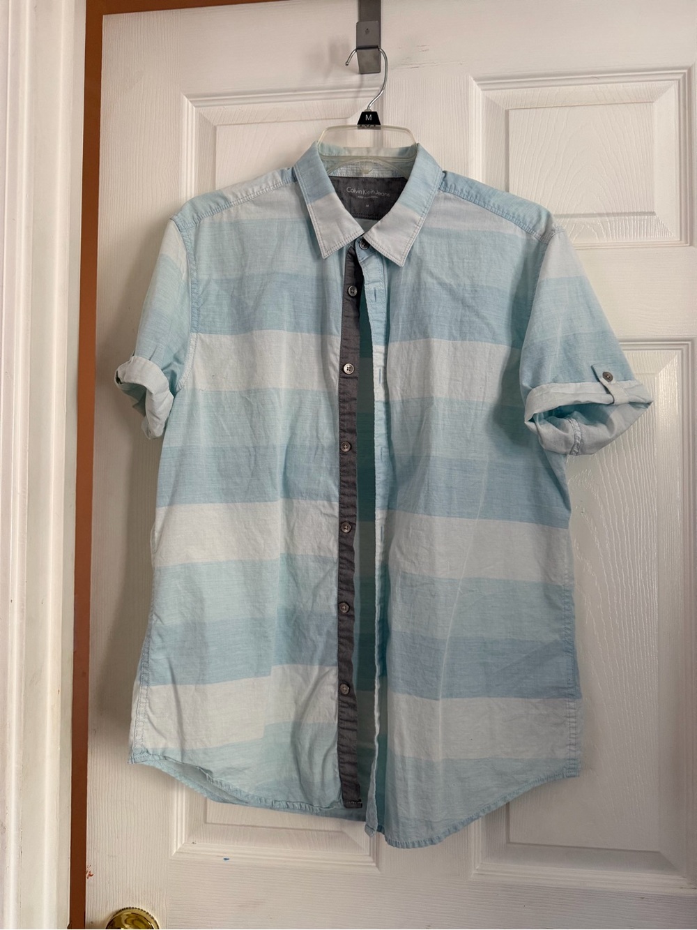 Calvin Klein Jeans Light Blue & White Stripe Short-Sleeve Button-Down Shirt